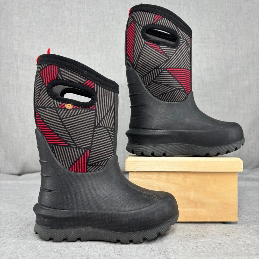 Bogs Kids Neo-Classic Geo Waterproof Winter Boots Black Red Grey Size 10